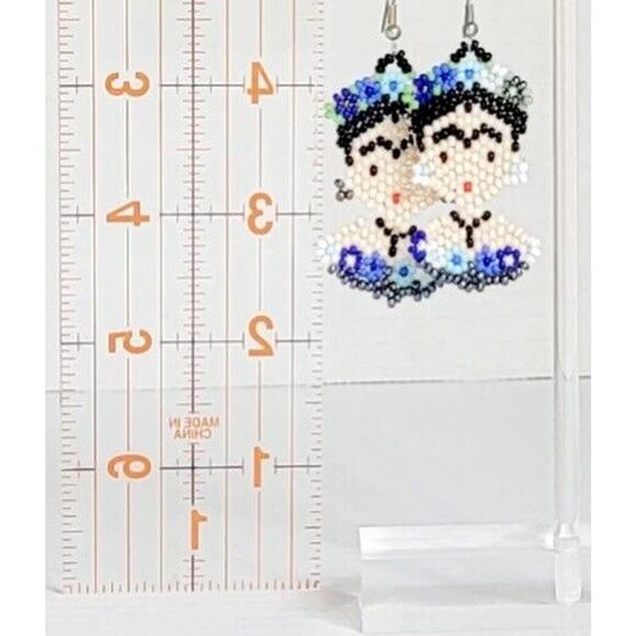 Frida Kahlo Face Handmade Earring Beads Huichol Mexican Icon FREE SHIPPING - Picture 5 of 5